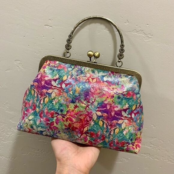 Handmade Genuine Leather Floral Print Kisslock Top Handle bag & Small Purse Set - Picture 4 of 16